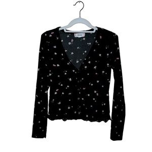 Pink Rose Button Up Shirt With Floral Print, Size Small